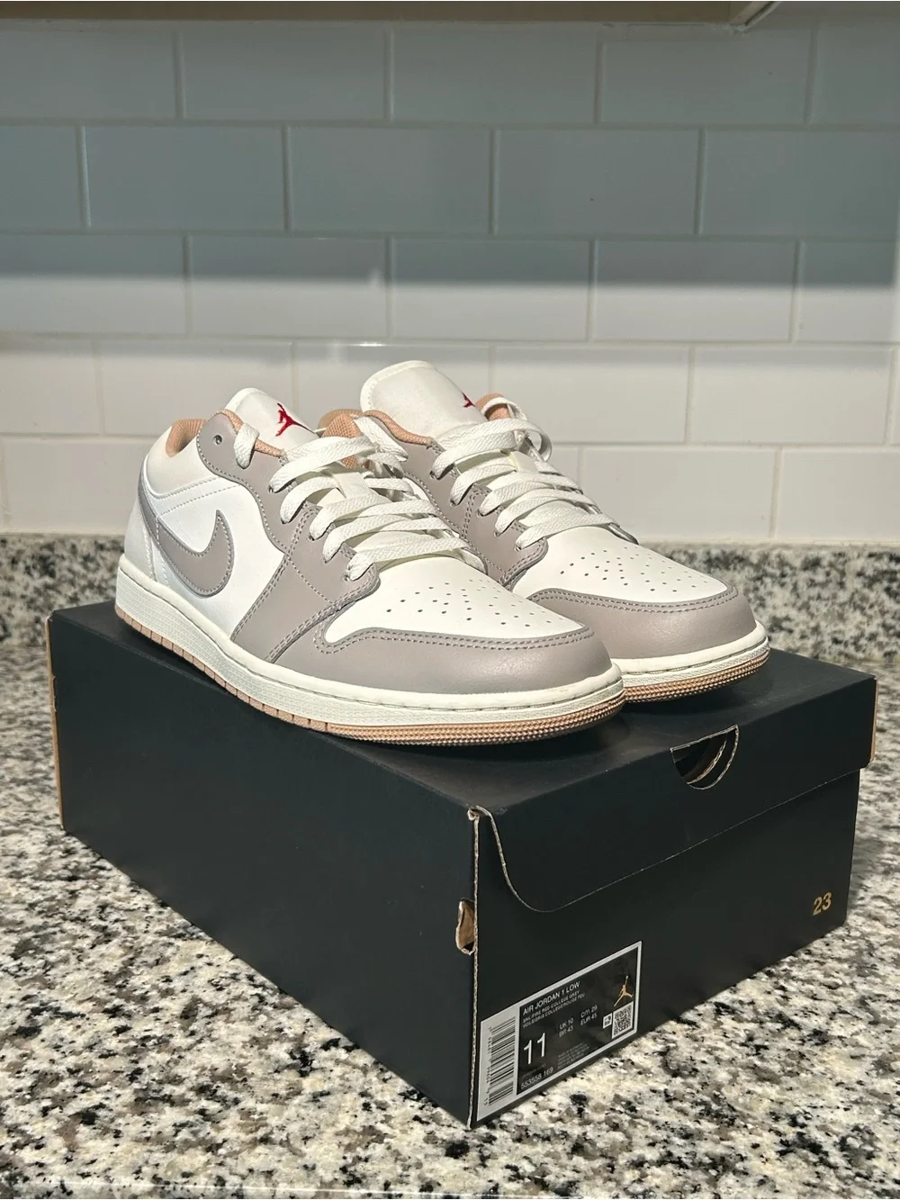 Nike Air Jordan 1 Low - White & Light Gray with Coral Highlights